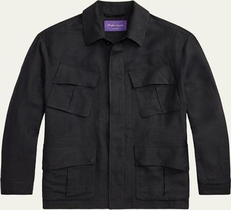 Ralph Lauren Purple Label Mens Silk and Linen Flap-Pocket Field Jacket