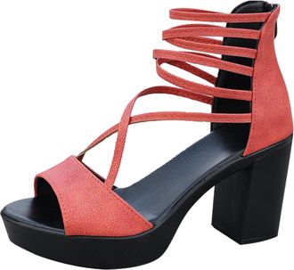 Generic Fashionable Temperament French Style Dress Roman Style Thick Sandals Flat Sandals for Women Elegant (Watermelon Red, 4.5)