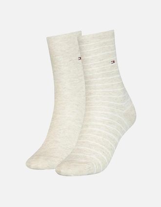 Tommy Hilfiger Womens 2-Pack Small Stripe Womens Socks, Light Beige Melange - White - Size: 2/2.5/5/4.5/4/3.5/3