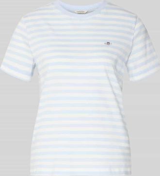 GANT T-Shirt mit Rundhalsausschnitt und Label-Stitching in Hellblau, Gr&ouml;&szlig;e XXL