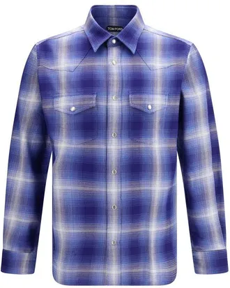 Tom Ford Blue Cotton Pattern Mens Shirt