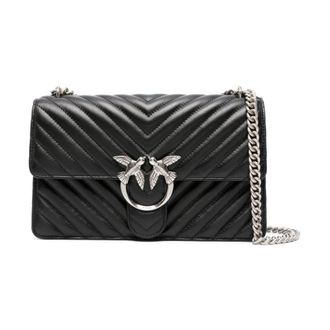 Pinko Zwarte Zijde & Nylon Tas - Dames - Schoudertassen - Zwart - ONE Size - Nylon - Tassen
