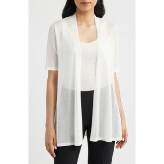 Anne Klein Semisheer Short Sleeve Cardigan in White Dove at Nordstrom, Size Small