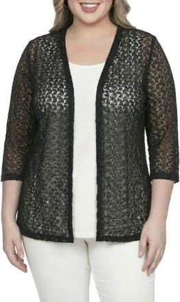 Standards & Practices Lace Open Front Cardigan in Black at Nordstrom, Size 2X