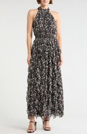 Halogen Halter Smocked Waist Dress in Rich Black at Nordstrom Rack, Size X-Large