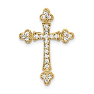 Diamond2Deal 14k Yellow Gold 1/4 carat Diamond Budded Cross Chain Slide