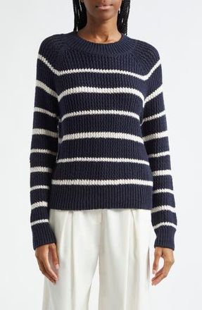 Vince Rib Stripe Crewneck Sweater in Navy/Pampas at Nordstrom Rack, Size Xx-Small