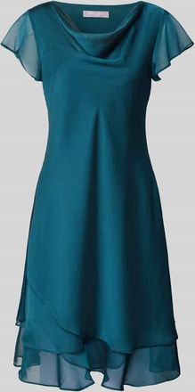 Christian Berg Cocktail Knielanges Cocktailkleid mit Wasserfall-Ausschnitt in Petrol Melange, Größe 38