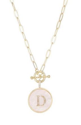 Adornia 14K Gold Plated Mother-of-Pearl Initial Pendant Necklace in White/Gold-D at Nordstrom Rack