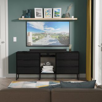 Lewis's Fluted 6 Drawer Sideboard in Black Ash - Ready Assembled - Lewiss Home | TJ Hughes