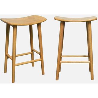 Sweeek Sweeek - Taburete De Bar Vintage De Madera De Caucho, Set De 2, Louna, Natural, 46.5x31x66 Cm