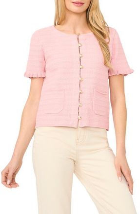 CeCe by Cynthia Steffe Short Sleeve Cotton Blend Cardigan in Almond Blossom at Nordstrom, Size X-Large