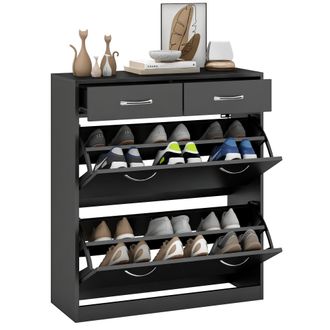 OEM Mueble Zapatero Estrecho Armario De Zapatos Con 2 Cajones Abatibles Para 12 Pares De Zapatos 80x30x91,5 Cm Negro