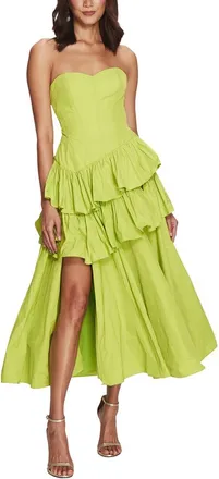 Marchesa Taffeta Tiered Ruffle Midi Dress