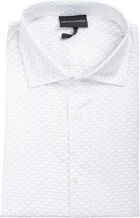 Emporio Armani Katoenen shirt met all-over logoprint - Heren - Casual Overhemden - Wit - M - Katoen - Overhemden