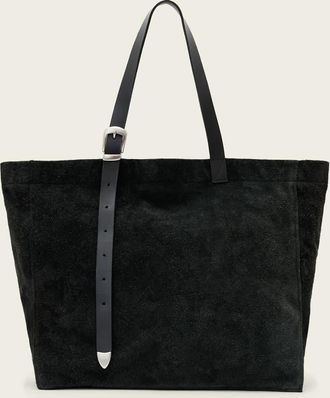 AllSaints Haven - Borsa shopping in pelle scamosciata nera-Nero