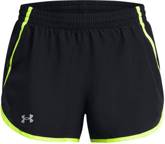 Under Armour Fly by Womens Shorts, (003) Black/Warning Yellow/Reflecting, S