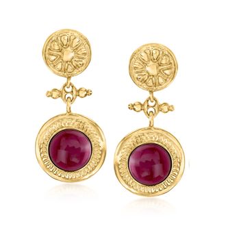 Ross-Simons Italian Garnet Floral Drop Earrings in 18kt Gold Over Sterling