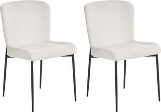 Beliani Conjunto De 2 Sillas Blanco Crema Negro Poli&eacute;ster Patas De Metal Ada
