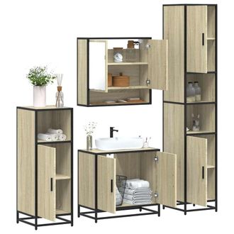 Berkfield Home 4&not;Piece Bathroom Furniture Set&not;Sonoma Oak Engineered Wood in Brown