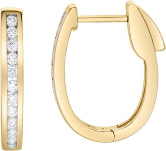 LuvMyJewelry Callaluna Channel-Set Diamond Huggie Hoop Earrings in 14K Gold