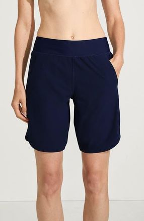 Lands End 9 Quick Dry Elastic Waist Modest Board Shorts Swim Cover-up Shorts with Panty in Deep Sea Navy at Nordstrom, Size 24W