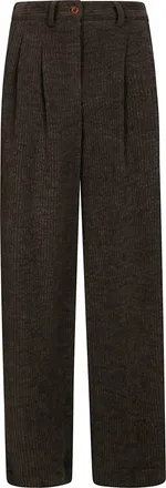 JEJIA Ribbed Velvet Front Pleat Wide-Leg Pants