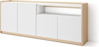 Skraut Home Skraut Home - Aparadores Para Sal&oacute;n, 207x37x80cm, 4 Puertas, Armario, Zapatero, Blanco Y Roble Soft