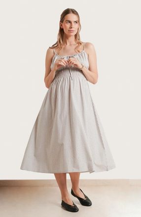 Nom Maternity Roma Maternity & Nursing Dress in Taupe Gingham at Nordstrom, Size X-Small