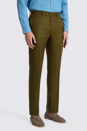 Moss Tailored Fit Olive Twill Linen Trouser