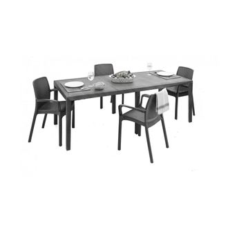 Dmora Mesa De Exterior Manarola, Mesa De Comedor Rectangular Extensible Con 4 Sillas Incluidas, Mesa Y Asientos De Jard&iacute;n Efecto Rat&aacute;n, 100% Made In Italy, 