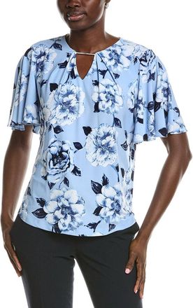 Anne Klein Pleat Neck Printed Top