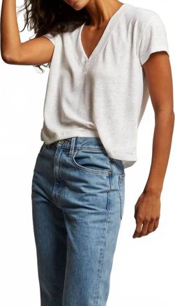 perfectwhitetee Rosie Linen Jersey V-Neck Tee In Oatmeal