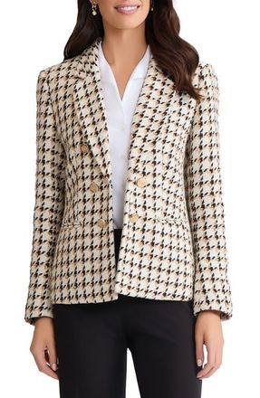 Jones New York Faux Double Breasted Houndstooth Tweed Jacket in Jones White Multi at Nordstrom, Size X-Small