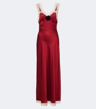 Rixo Vestido largo Keily de sat&eacute;n con encaje