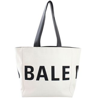 Balenciaga Black Off-White Canvas Leather Shoulder Bag Tote Bag (Pre-Owned)