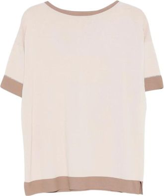 D.exterior Fijngebreid T-shirt met contrasterende rand - Dames - T-shirts - Beige - M - Tops