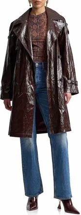 Avec Les Filles Belted Double Breasted Faux Leather Trench Coat in Dark Plum at Nordstrom, Size Xx-Small