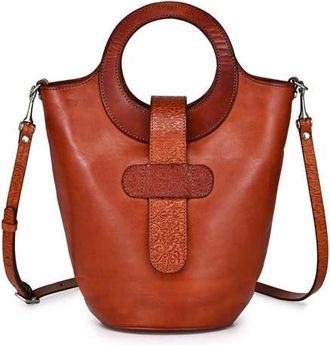 OLD TREND Lily Genuine Leather Structured Everyday Bucket Crossbody in Cognac at Nordstrom