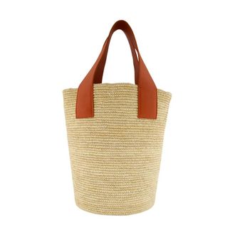 Sensi Studio Rustieke Canasta Tote met Leren Handvatten - Dames - Shoppers - Beige - ONE Size - Tassen