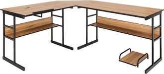 Costway Costway - Escritorio Esquinero 170+150cm, Escritorio L Con 2 Formas Divididas, Mesa De Dibujo Inclinable, Mesa Gaming L Grande Con 2 Estantes Inferior