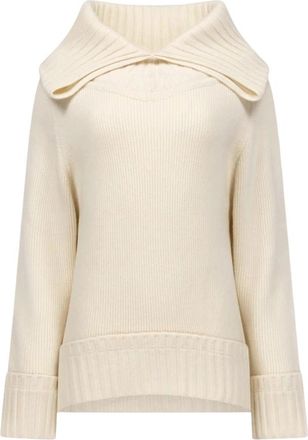 Victoria Beckham Trui met wijde kraag - Dames - Ronde hals truien - Wit - XS - Wol - Truien & Vesten