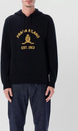 Prada cashmere wool hooded logo knit sweatshirt