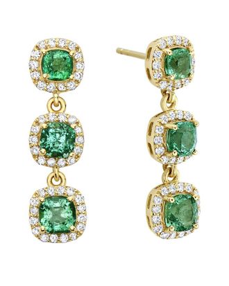 Forever Creations Forever Creations 14K 2.70 Ct. Tw. Diamond & Emerald Bar Drop Earrings