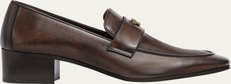 Bougeotte Brushed Leather Medallion Heeled Loafers