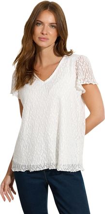 M&Co Womens Floral Lace V-Neck Top - Womens White