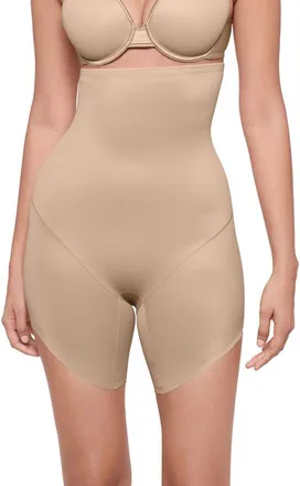 Miraclesuit Show Stopper High Waist Slant Hem Shorts in Warm Beige at Nordstrom, Size Xx-Large