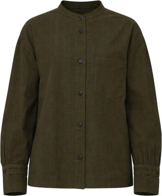Pomandere Military Green Striped Cotton Loose-Fit Shirt