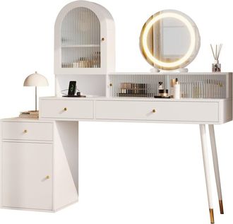 Urban Meuble Tocador blanco extensible con espejo led, puertos usb y type-c