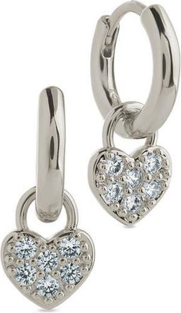 Sterling Forever Jeanette Pav&eacute; Cubic Zirconia Heart Drop Huggie Hoop Earrings in Silver at Nordstrom Rack